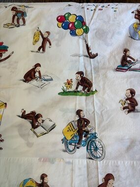 Pottery Barn Kids Curious George Monkey Flat Sheet Twin Size Organic Cotton
